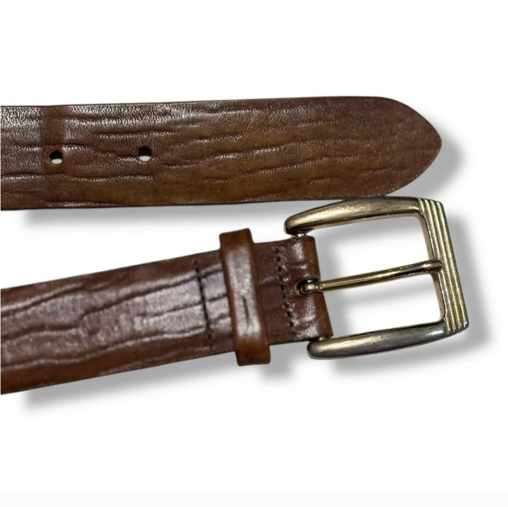 COLE HAAN Brown Leather Dress Belt Square Gold Tone Buckle Size 36 VINTAGE